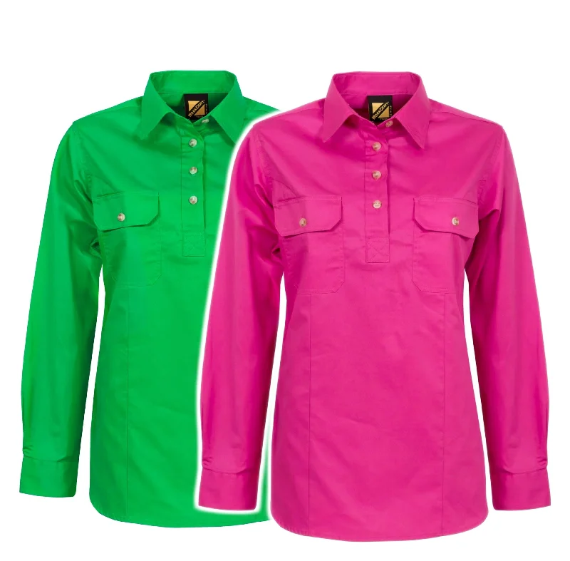 WSL505 LADIES LIGHTWEIGHT LONG SLEEVE CLOSED FRONT COTTON DRILL SHIRTRetro Shirts