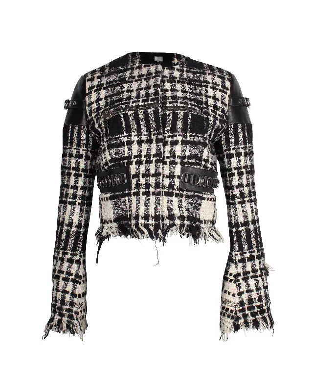 Alexander Wang Graphic Boucle Tweed Cropped Jacket in White CottonCroptopaumented