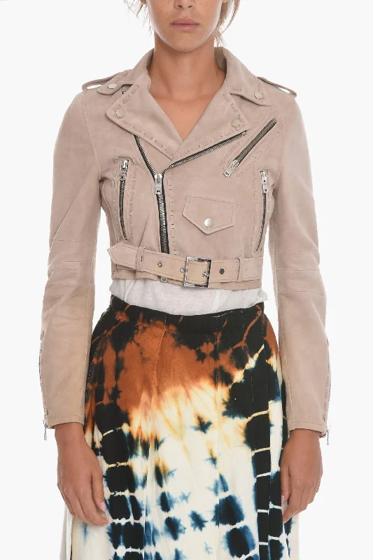 Amiri Suede Cropped Fit Biker Jacket with BeltCroptopvr