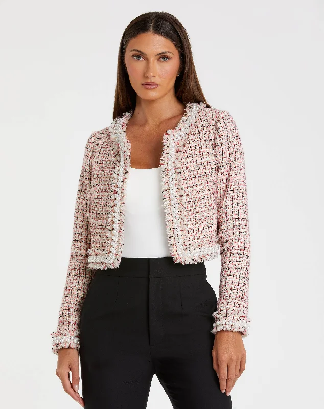 Pearl Trim Long Sleeve Cropped JacketCroptopspirit