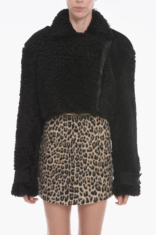 The Mannei Cropped MAHIS Shearling Coat with Perforated Suede DetailsCroptopsilk