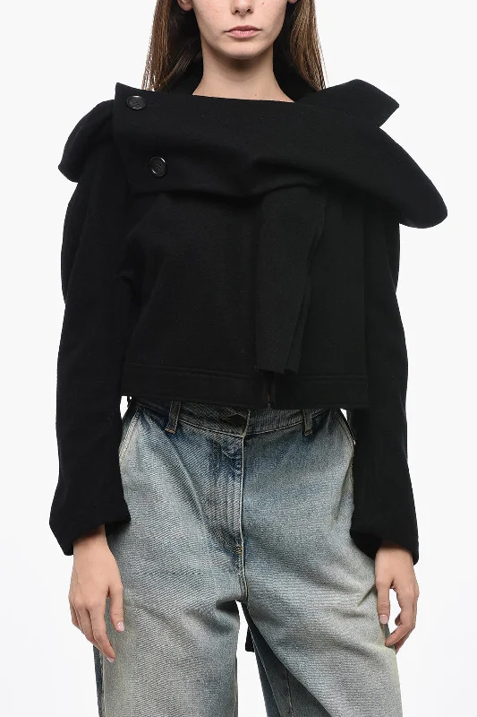 Yohji Yamamoto Wool Cropped Coat with Shawl NecklineCroptophoodie