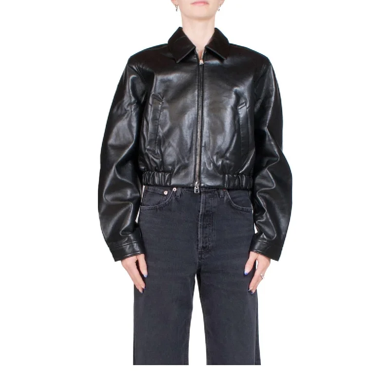 AGOLDE Women's Essie Recycled Leather Cropped Jacket BlackCroptopcyber