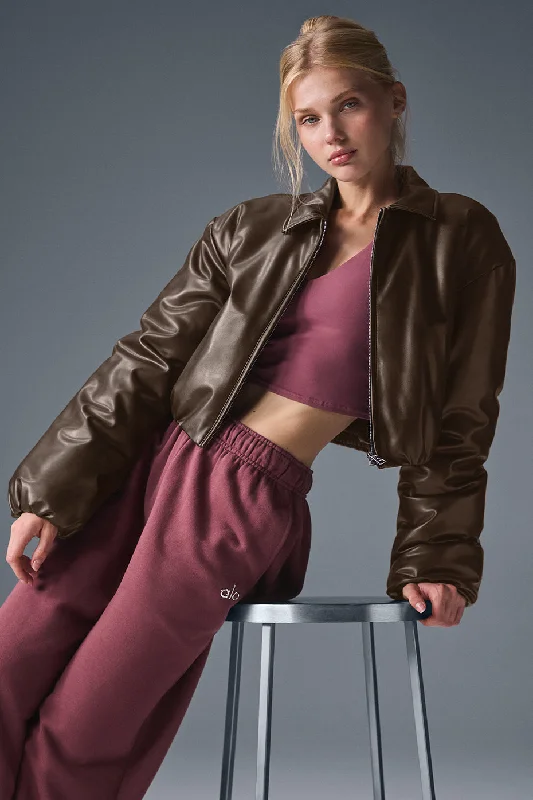 Faux Leather Cropped Premier Bomber - EspressoCroptopfabric