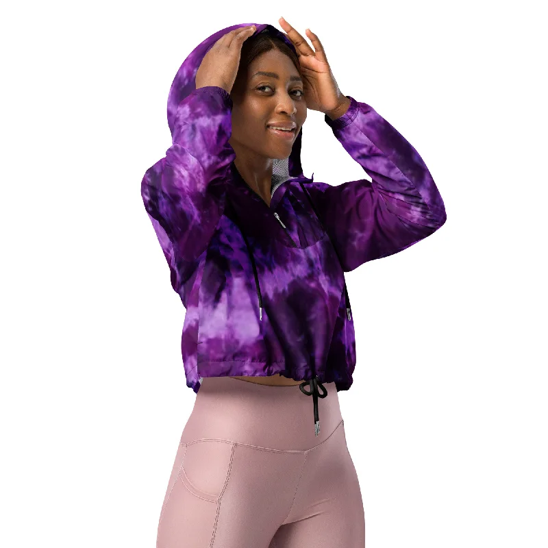 Women’s Cropped Windbreaker - Purple Tie-Dye - The OriginalCroptopwear