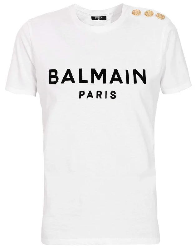 Balmain Flocked Logo White T-ShirtLuxury Tee