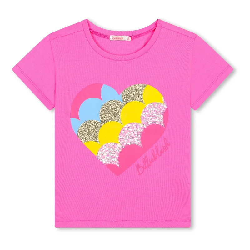 Pink Sequin Heart Applique T-ShirtHigh-Neck Tee