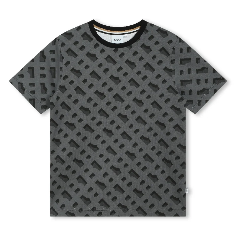 Black Monogram Pattern T-ShirtPolyester Tee