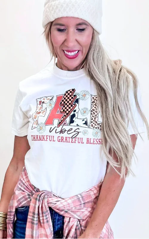 Fall Vibes: Thankful Grateful Blessed Garment Dyed Graphic T-shirt - Final SalePleated Tee