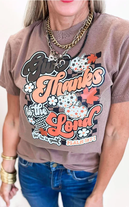 Brown Give Thanks to the Lord Garment Dyed Graphic T-shirt - Final SaleEmbroidered Tee