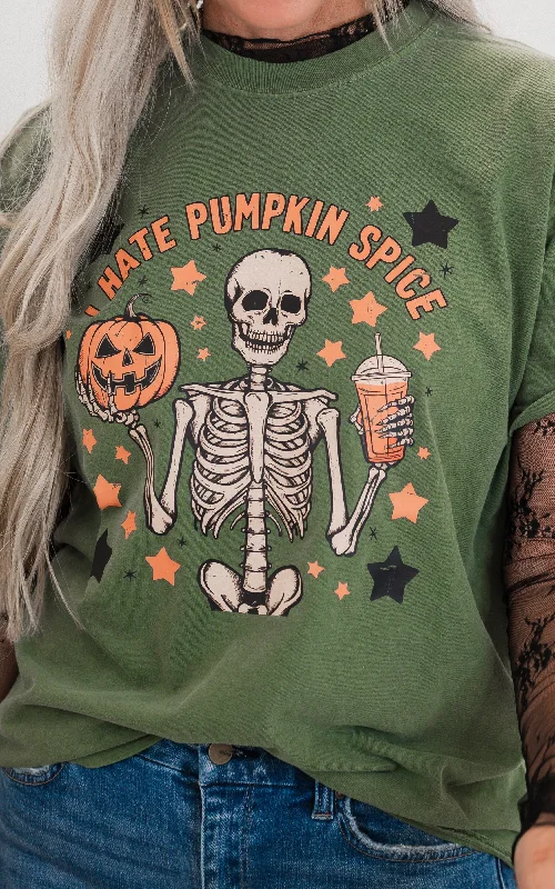 I Hate Pumpkin Spice Halloween Garment Dyed Graphic T-shirt - FINAL SALECasual Tee