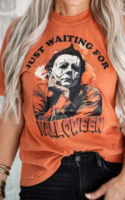 Just Waiting for Halloween Garment Dyed Graphic T-shirt - FINAL SALECustom Tee