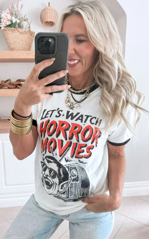 Let's Watch Horror Movies Ringer Graphic T-shirt - FINAL SALESlim-Fit Tee