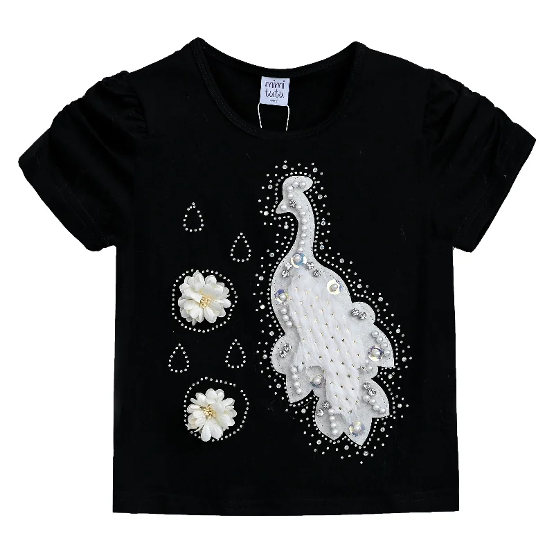 Black Peacock Applique T-ShirtAnti-Static Tee