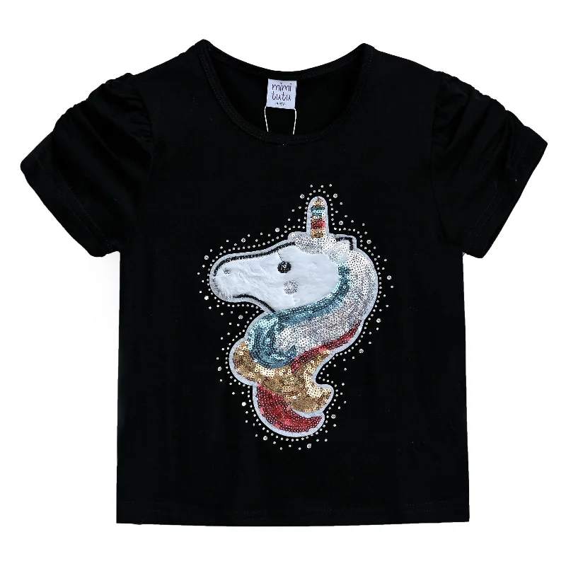 Black Unicorn Applique T-ShirtQuick-Dry Tee