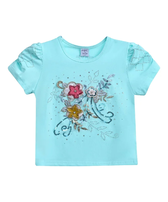 Blue Flowers Applique T-ShirtBeach Tee