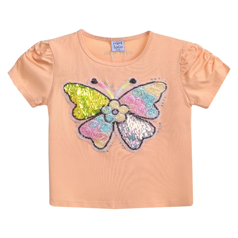 Peach Butterfly Applique T-ShirtSpring Tee