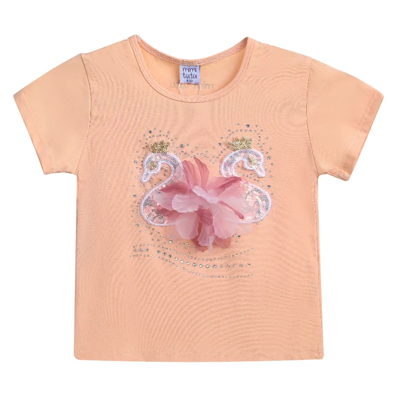 Peach Swan Applique T-ShirtStriped Tee