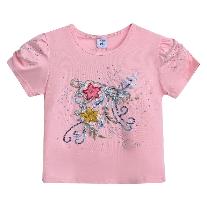 Pink Flowers Applique T-ShirtLong-Sleeve Tee