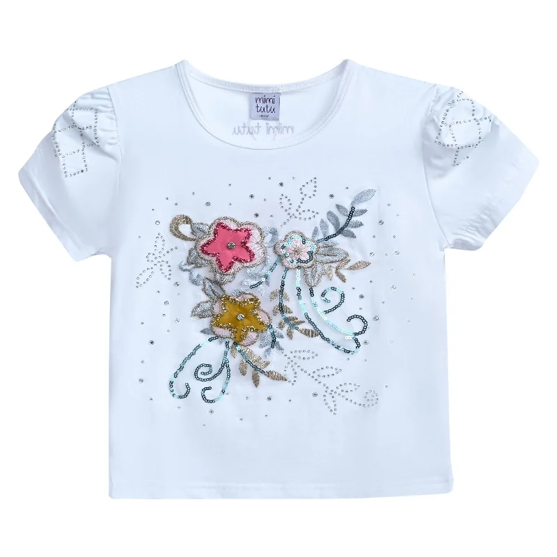 White Flowers Applique T-ShirtGraffiti Tee