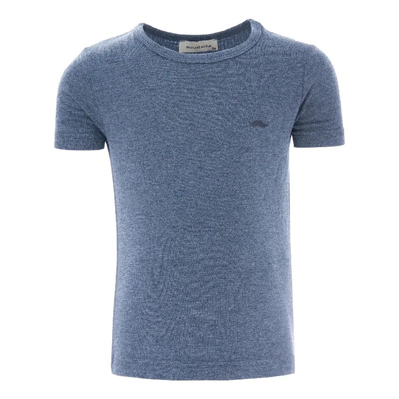 Blue Melange Solid Cotton T-ShirtModal Tee