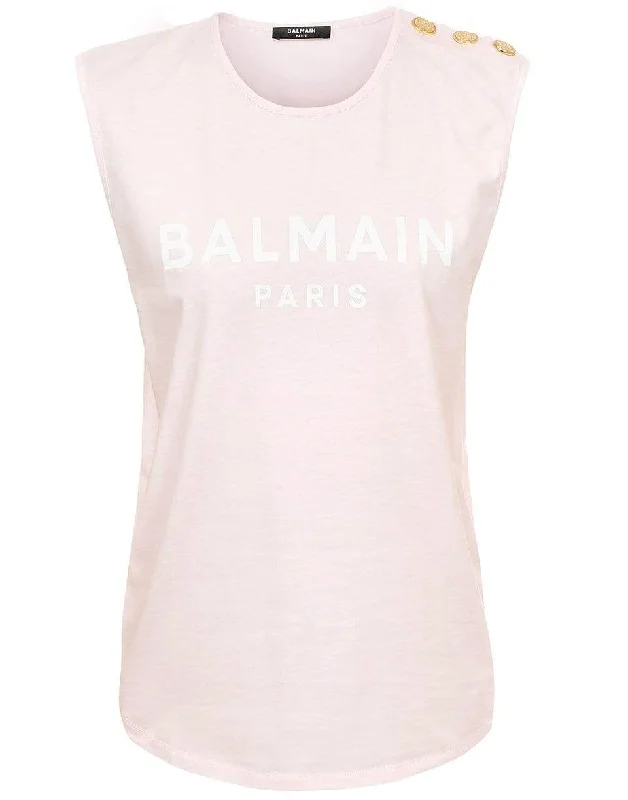 Printed Balmain Logo Cotton T-ShirtOutdoor Tee