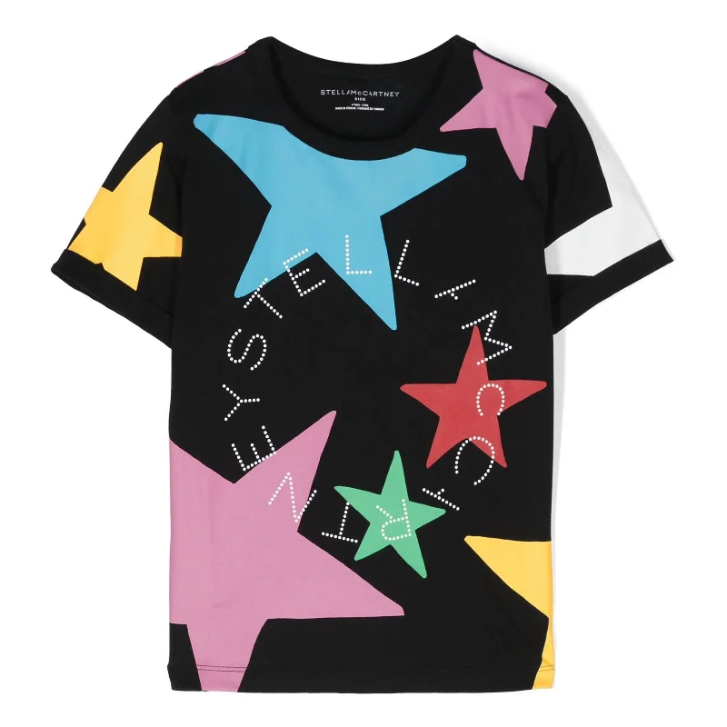 Black Multicolor Stars T-ShirtStretchable Tee