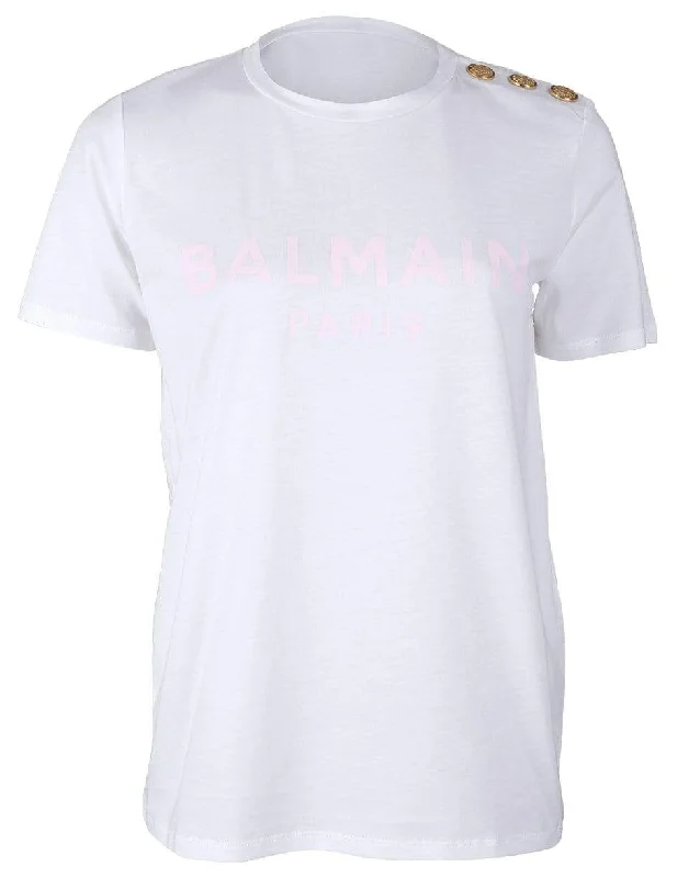 White and Pale Rose Balmain Logo T-ShirtSlim-Fit Tee