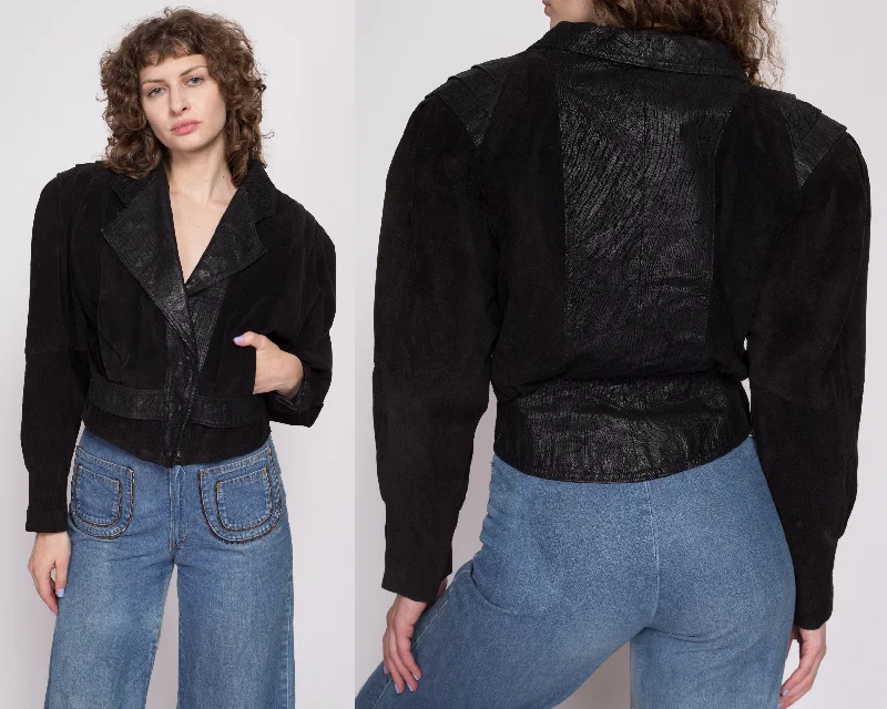 80s Black Leather Cropped Moto Jacket - MediumCroptoptrend