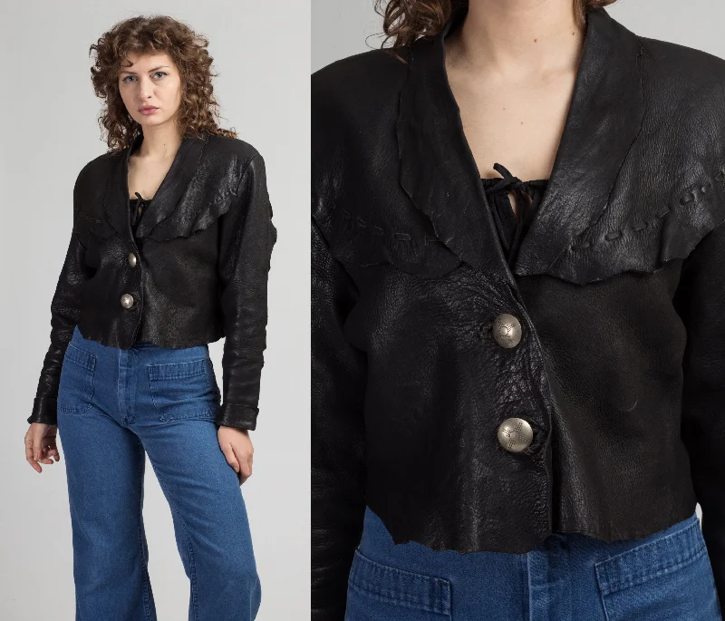 90s Zephyr Unlimited Raw Edge Cropped Leather Jacket - MediumCroptopstretch