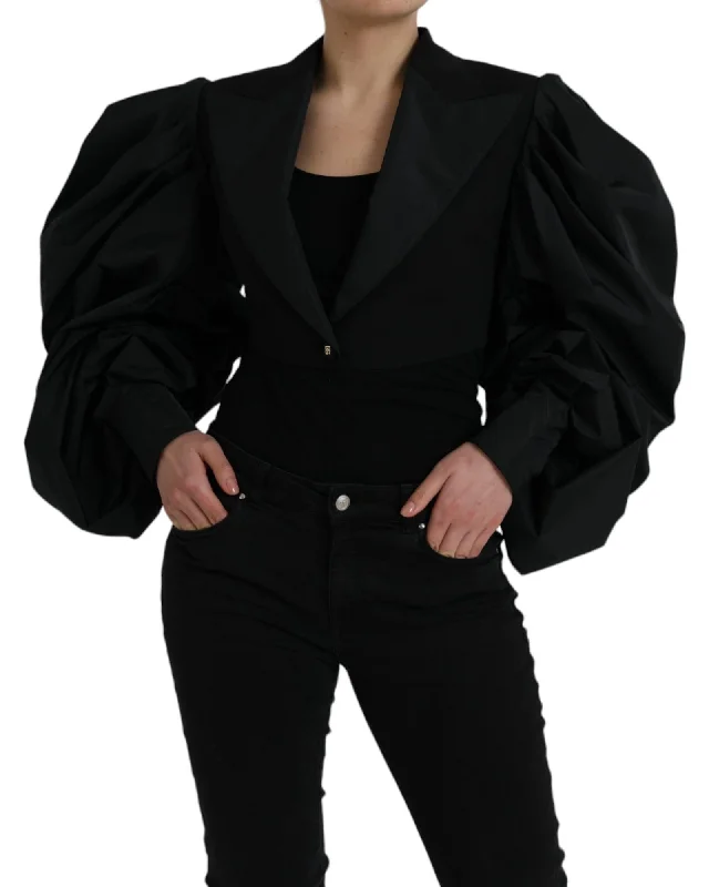 Dolce & Gabbana Polyester Puffed Sleeves Cropped JacketCroptophoodie