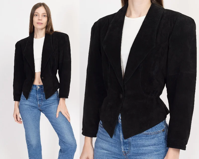 Small 80s New Wave Black Suede Cropped JacketCroptopcraft