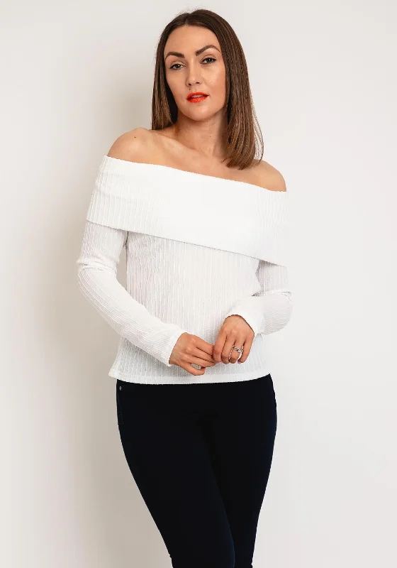 Serafina Collection Bardot Long Sleeve Top, White