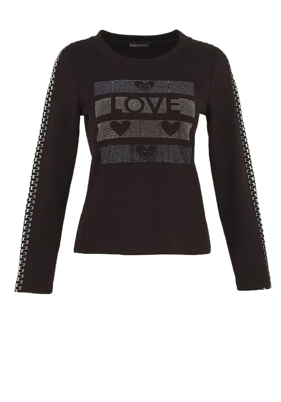 Dolcezza Embellished Long Sleeve Top, Black