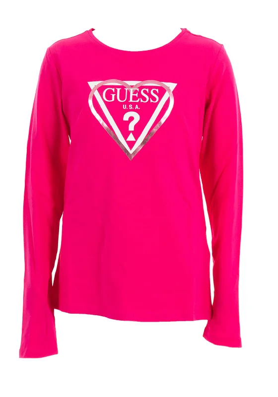 Guess Older Girl Heart Logo Long Sleeve Top, Pink