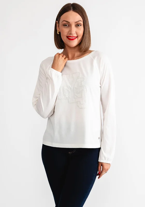 Monari Embroidered Motif Long Sleeve Top, White