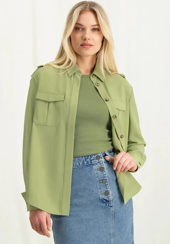 Yaya Cargo Long Sleeve Blouse, Sage Green