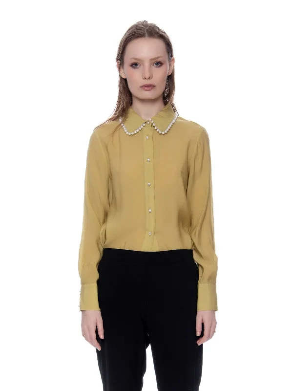 Long Sleeve Blouse With Pearl Collar