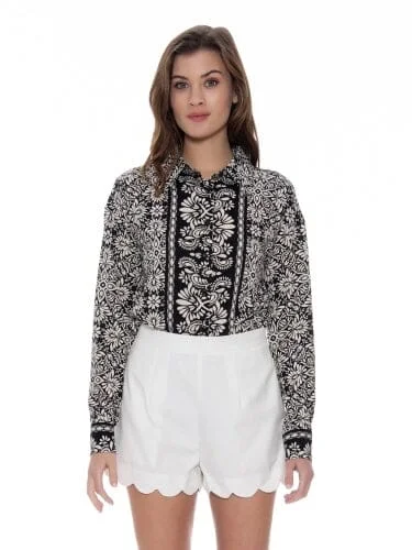 Printed Long Sleeved Button-Down Top