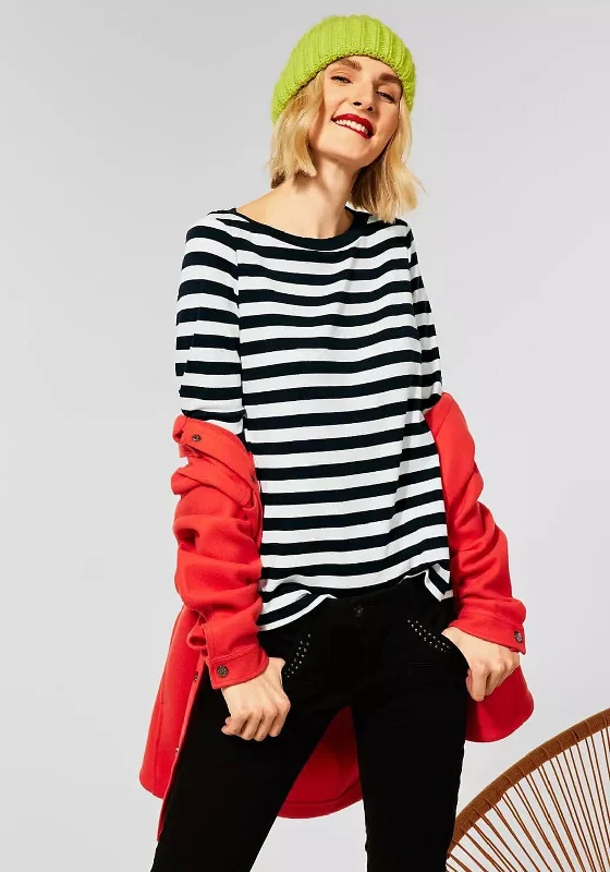 Street One Striped Long Sleeve Top, Navy & White