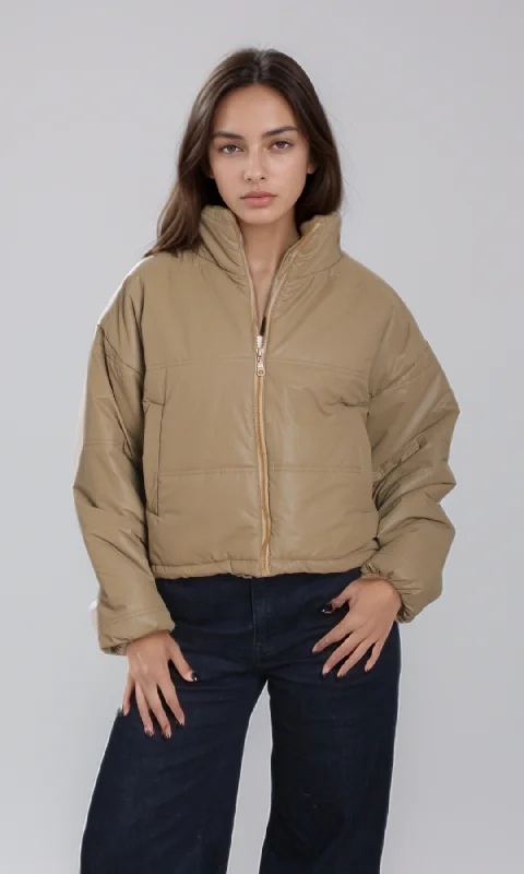 Women Cropped Puffer Jacket (Café)Croptoptexture