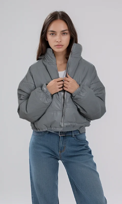 Women Cropped Puffer Jacket (Grey)Croptoplightweight