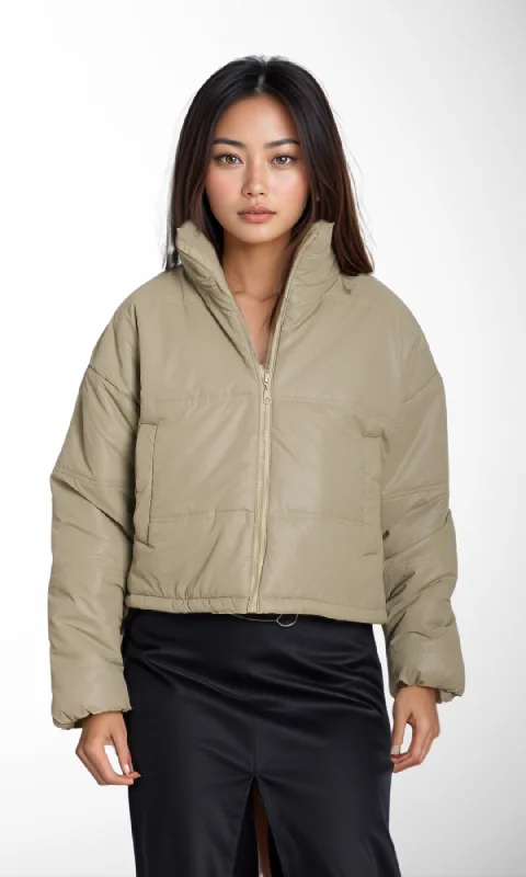 Women Cropped Puffer Jacket (khaki)Croptopdetail