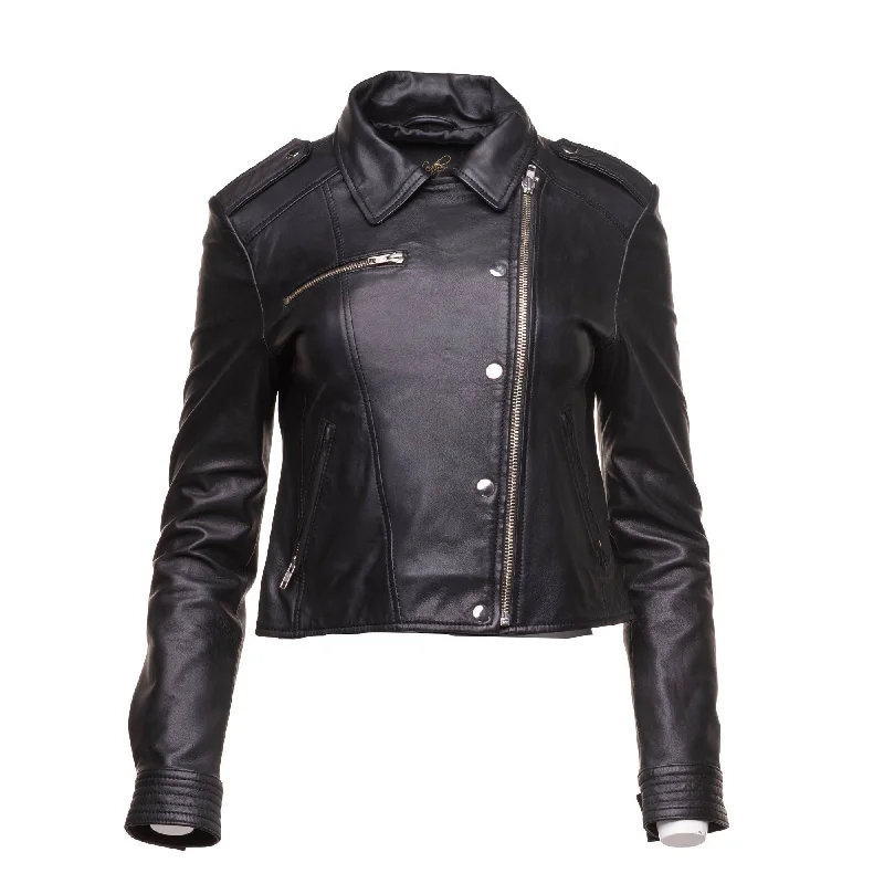 Aria Women's cropped leather jacket with snap buttons closureCroptopdevice