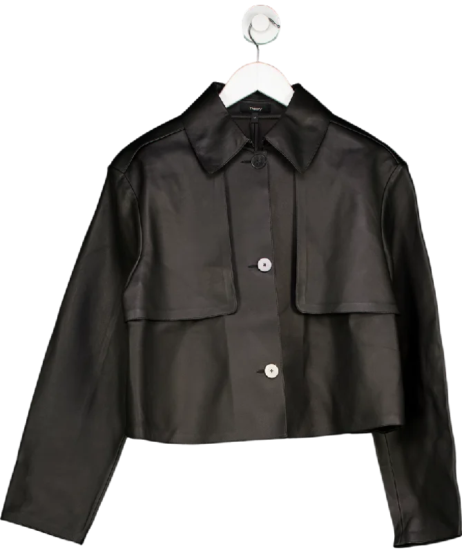 Theory Black Cropped Nappa Leather Trench Jacket UK MCroptopplatform